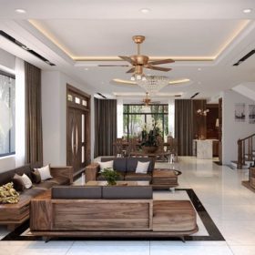 Phòng khách nội thất gỗ óc chó
