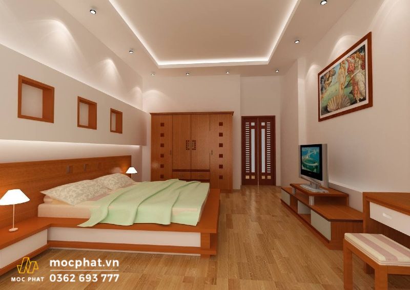 Sắp xếp giường ngủ chính giữa, tránh đối diện với cửa ra vào